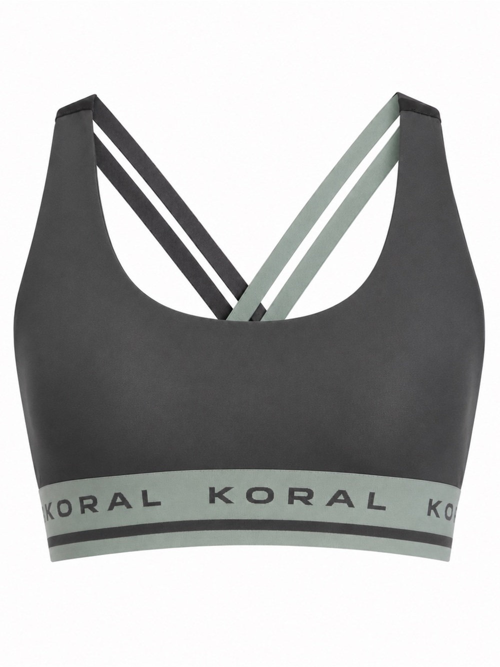 KORAL Double Strap Sports Bra in Gray & Light Green Logo Band Size Medium
